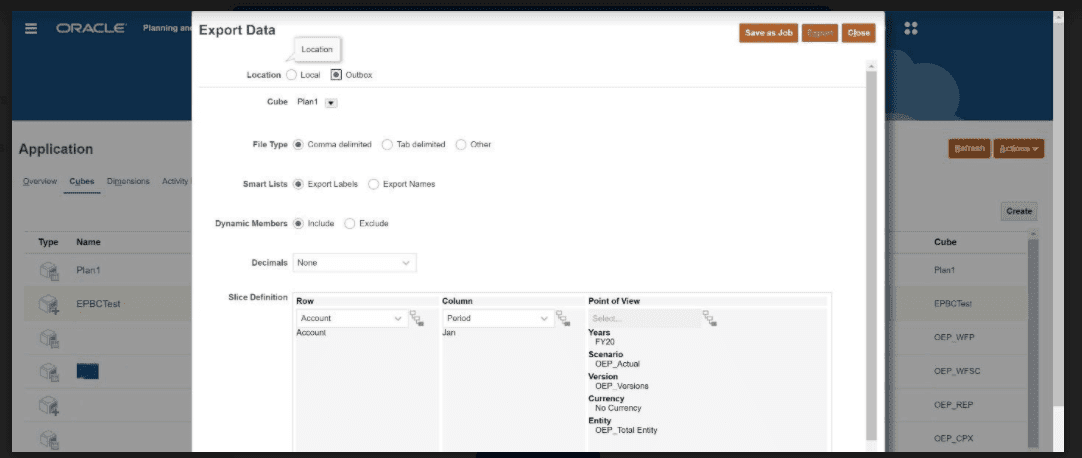 PBCS Export Options
